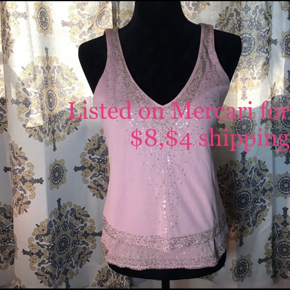 EXPRESS Sparkly Beaded Sheer Pink Blouse